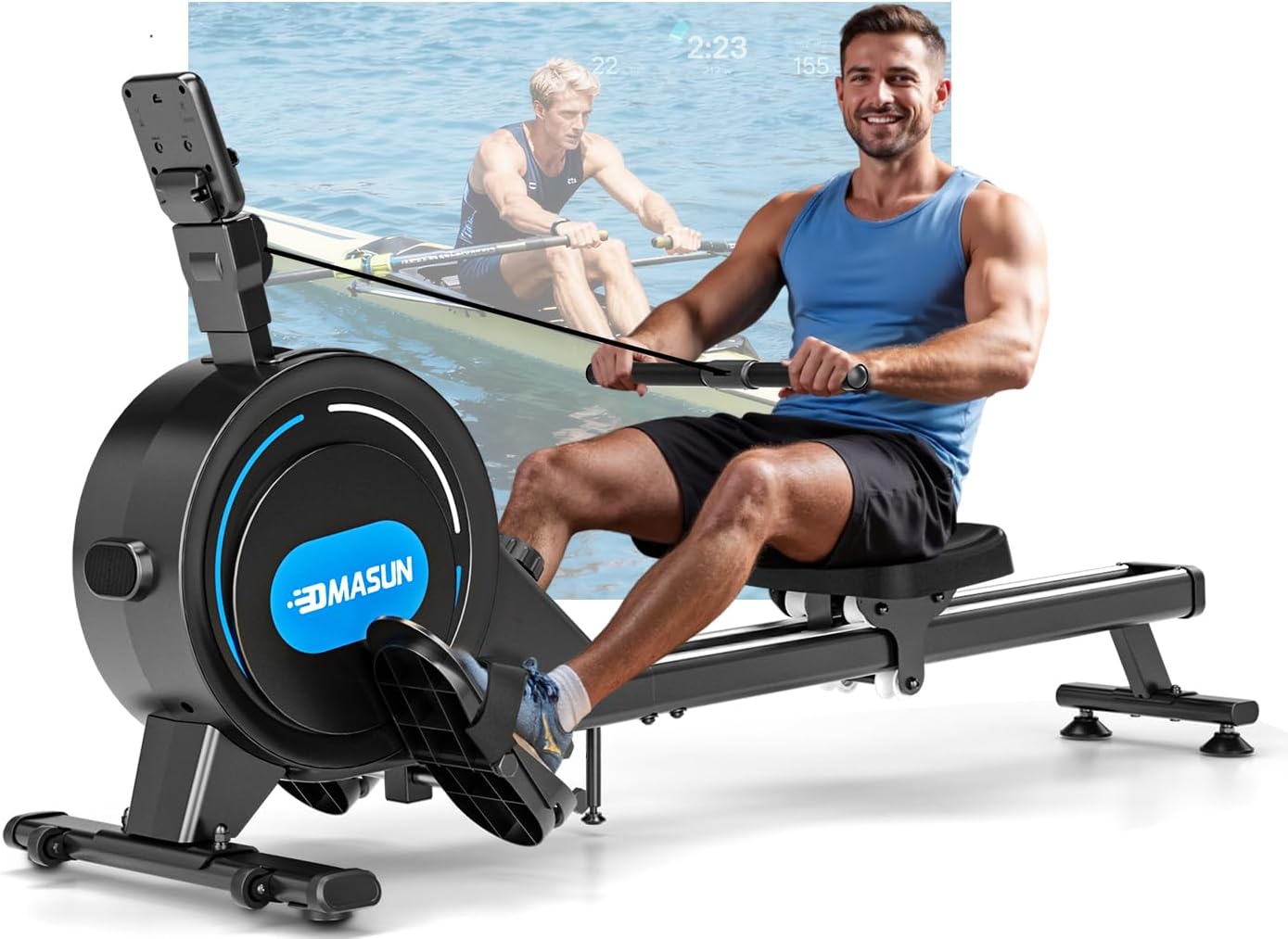 DMASUN Rudergerät für Zuhause, [2026 Neu] Magnetisches Rudergerät mit Upgrade Doppel-Slide-Rails Ultraleise Rudermaschine, 16/32 Widerstandsstufen, LCD-Datenanzeige, Bis 160kg Belastbar