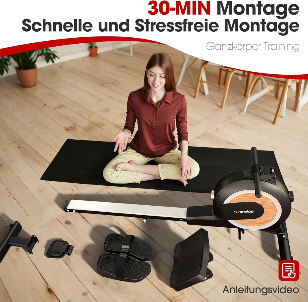 Wenoker Rudergerät für Zuhause, Magnetisches Rudergerät mit APP & LCD-Display, 32 Widerstandsstufen, Leises Heimrudergerät für Cardio-Training, 160 kg Belastbarkeit, Vertikal Verstaubar