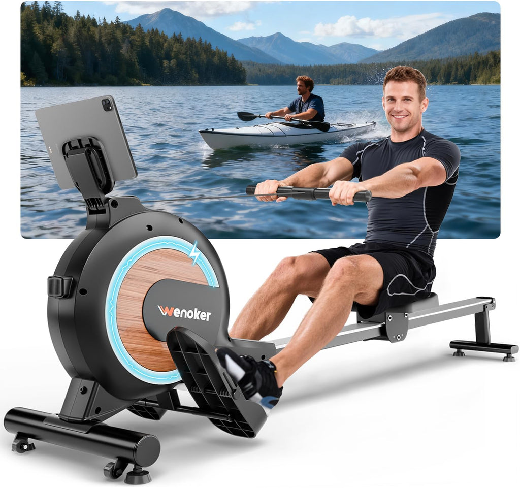 Wenoker Rudergerät mit Magnet-Fitnesstrainer, Rudergerät für Zuhause 32 Stufen Widerstand mit Exklusiver APP, Indoor-Gerät für das Home-Gym, Cardio-Trainingsgerät, 160 kg Kapazität mit LCD-Monitor