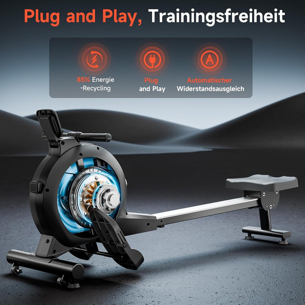Wenoker Rudergerät mit Magnet-Fitnesstrainer, Rudergerät für Zuhause 32 Stufen Widerstand mit Exklusiver APP, Indoor-Gerät für das Home-Gym, Cardio-Trainingsgerät, 160 kg Kapazität mit LCD-Monitor
