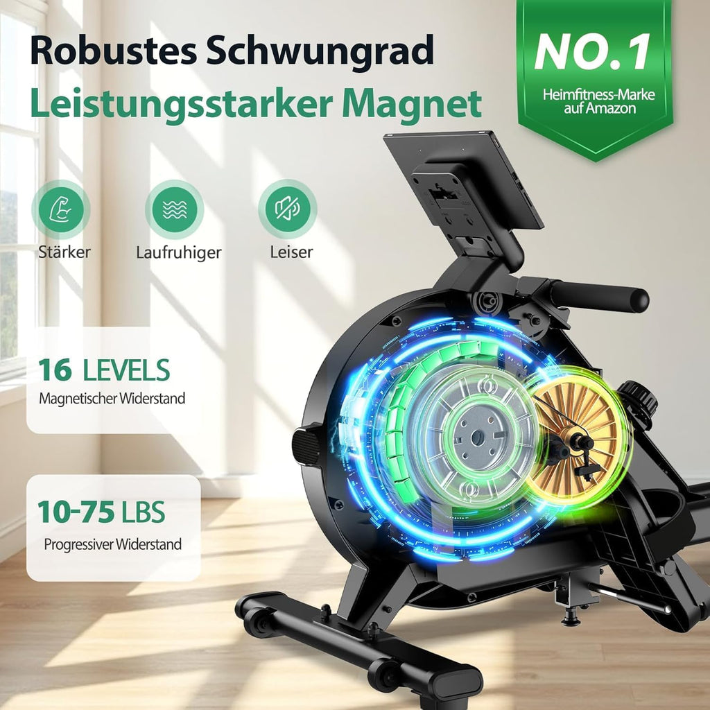 EvoSpark Rudergerät für Zuhause, Rudergerät mit 16 Stufen Widerstand, APP-Verbindung, Upgrade Doppel-Slide-Rails Ultraleise Rudermaschine, LCD-Datenanzeige, Die Erste Wahl für Fitnessgeräte