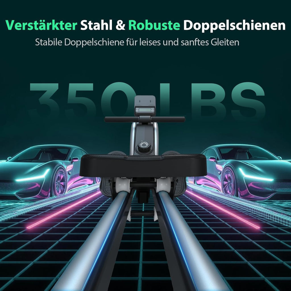 EvoSpark Rudergerät für Zuhause, Rudergerät mit 16 Stufen Widerstand, APP-Verbindung, Upgrade Doppel-Slide-Rails Ultraleise Rudermaschine, LCD-Datenanzeige, Die Erste Wahl für Fitnessgeräte