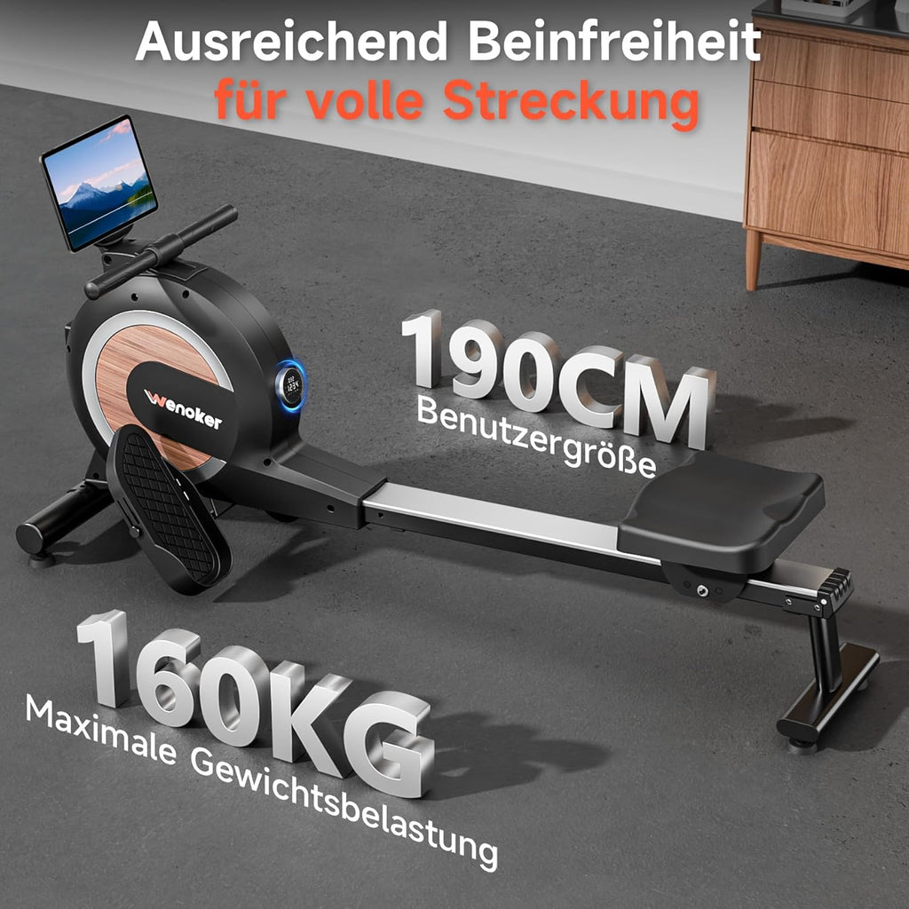 Wenoker Rudergerät mit Magnet-Fitnesstrainer, Rudergerät für Zuhause 32 Stufen Widerstand mit Exklusiver APP, Indoor-Gerät für das Home-Gym, Cardio-Trainingsgerät, 160 kg Kapazität mit LCD-Monitor
