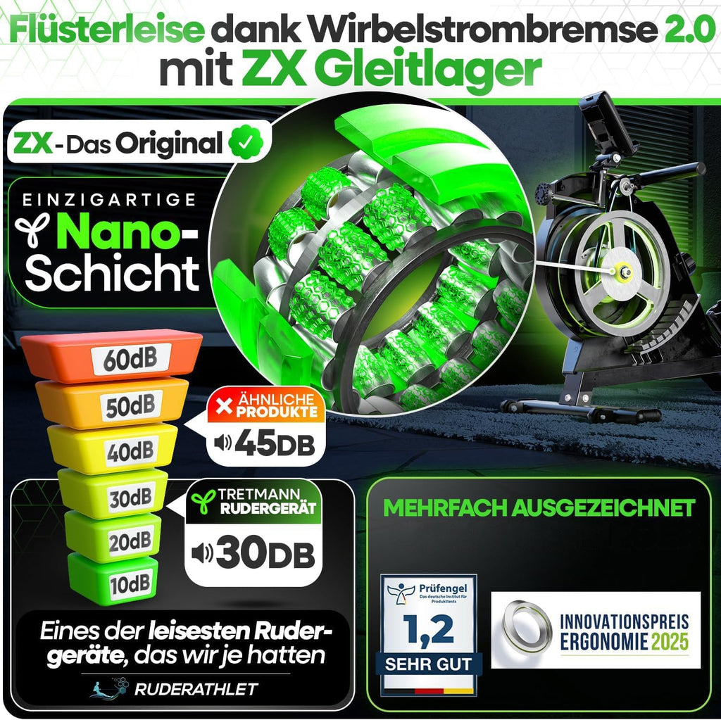 NEU Tretmann Rudergerät für Zuhause Set - extra leise- [Wirbelstrombremse2.0] bis 150KG Zertifiziert | patentiert ErgoKonzept | Rudergerät Magnet Rudermaschine Rudergeräte Ruder Fitnessgeräte