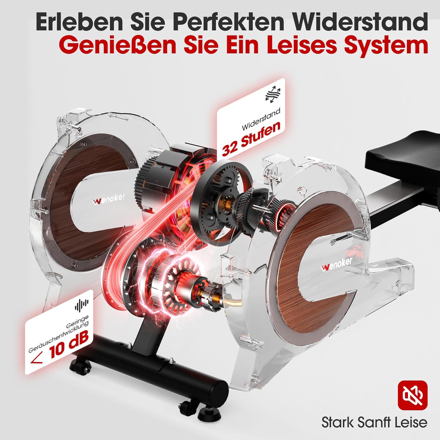 Wenoker Rudergerät für Zuhause, Magnetisches Rudergerät mit APP & LCD-Display, 32 Widerstandsstufen, Leises Heimrudergerät für Cardio-Training, 160 kg Belastbarkeit, Vertikal Verstaubar