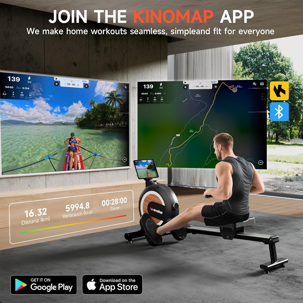 Wenoker Rudergerät mit Magnet-Fitnesstrainer, Rudergerät für Zuhause 32 Stufen Widerstand mit Exklusiver APP, Indoor-Gerät für das Home-Gym, Cardio-Trainingsgerät, 160 kg Kapazität mit LCD-Monitor