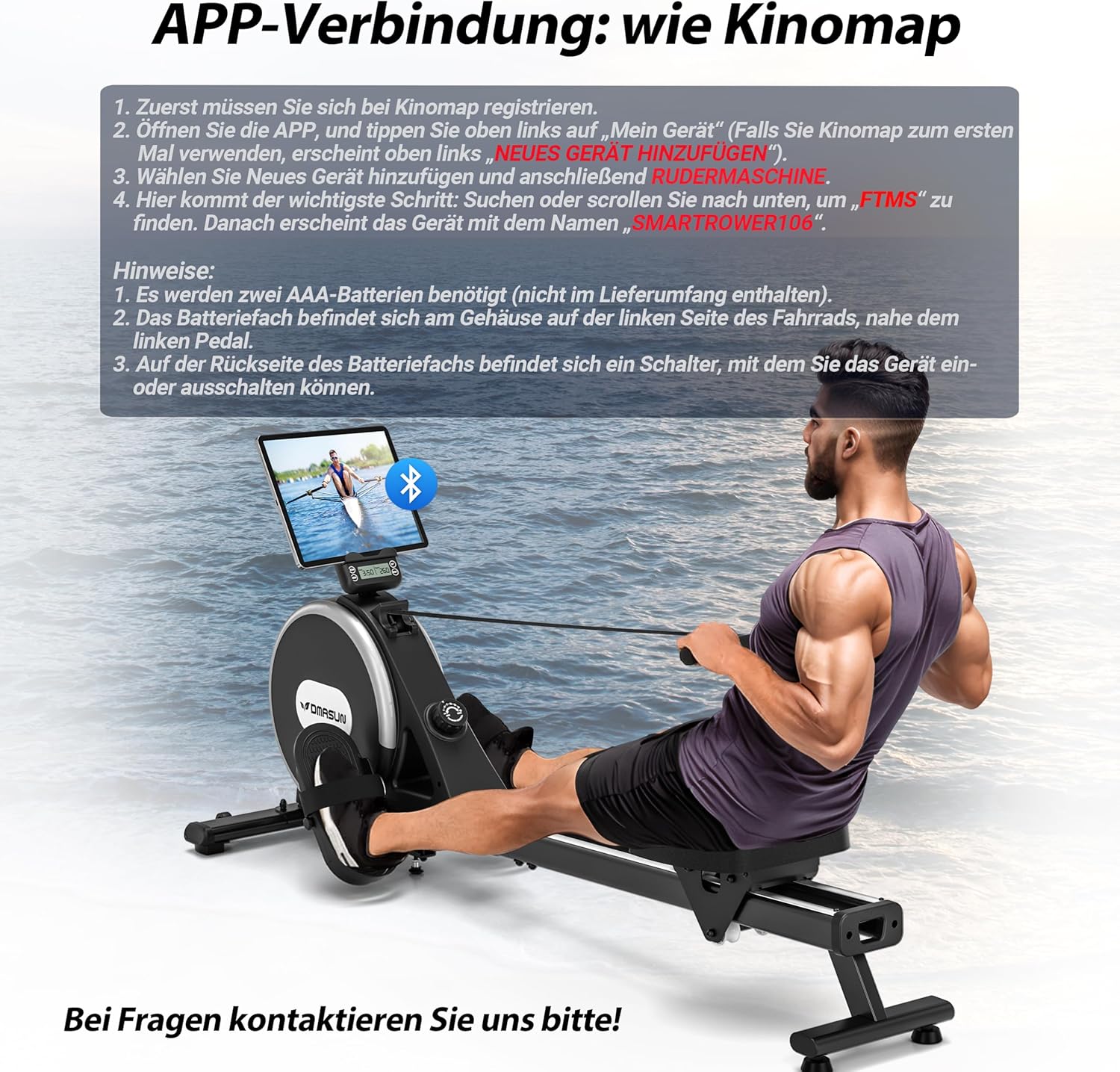 [2026 Neu] Rudergerät für Zuhause, DMASUN Magnetisches Rudergerät mit Upgrade Doppel-Slide-Rails, APP-Verbindung, 16 Widerstandsstufen, LCD-Datenanzeige, ideal für Cardio-Training, Bis 160kg Belastbar